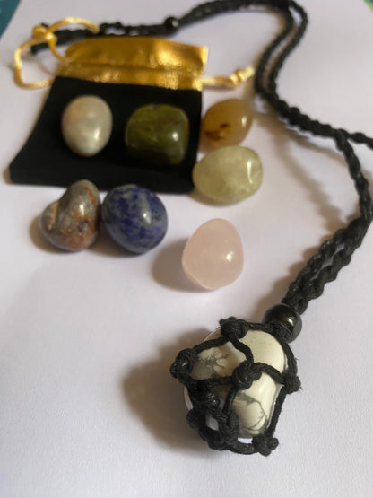 Crystal Stone Necklace Set  with Adjustable Cord & Gemstone Cage