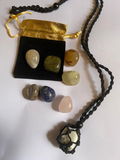 Crystal Stone Necklace Set  with Adjustable Cord & Gemstone Cage