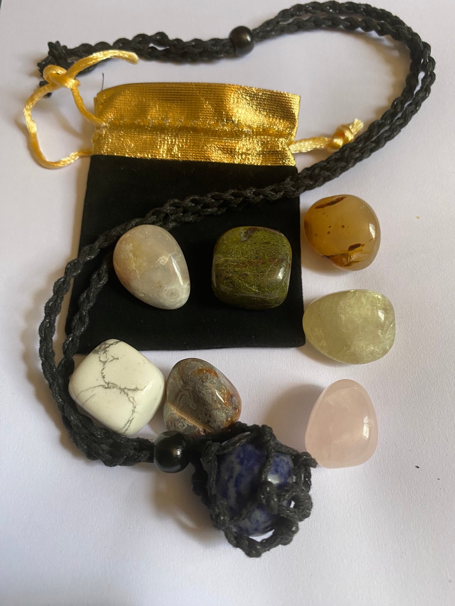 Crystal Stone Necklace Set  with Adjustable Cord & Gemstone Cage