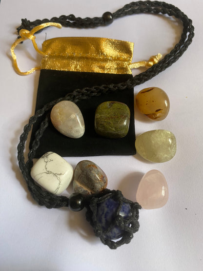 Crystal Stone Necklace Set  with Adjustable Cord & Gemstone Cage