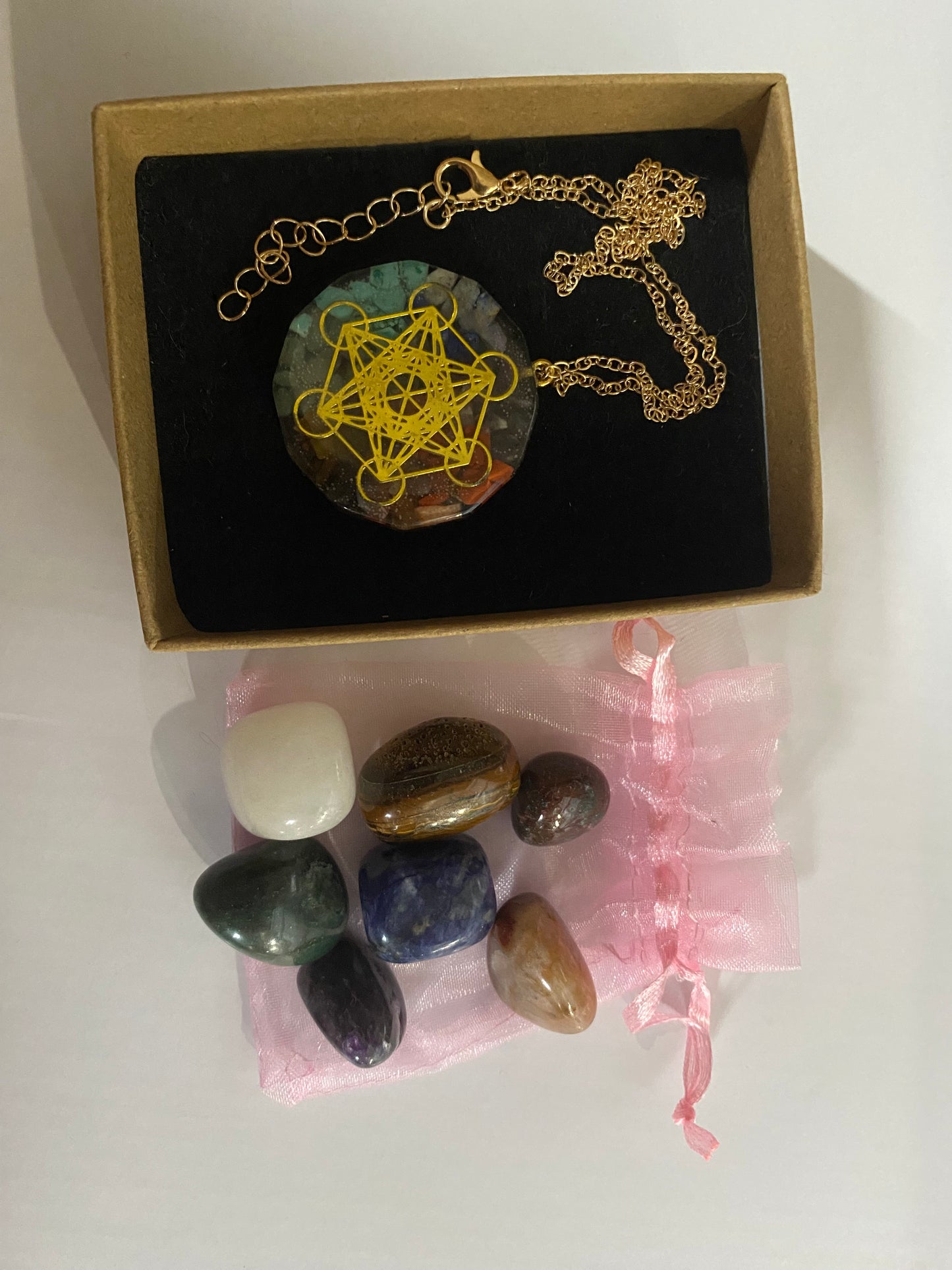 7 Chakra Crystal Stones Set - Natural Crystal Energy Orgonite Pendant Necklace