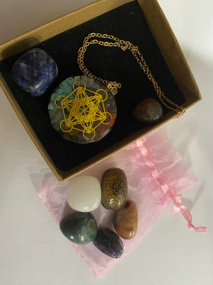 7 Chakra Crystal Stones Set - Natural Crystal Energy Orgonite Pendant Necklace