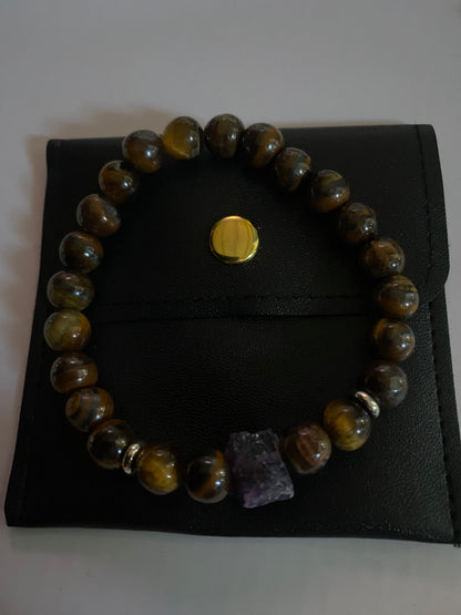 Natural Gemstone Bracelet With unique Crystal Amethyst centre