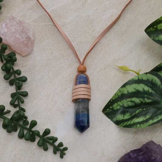 Lapis Point Leather-Wrapped Necklace