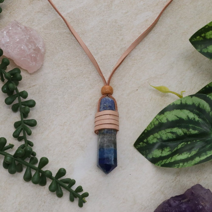 Lapis Point Leather-Wrapped Necklace