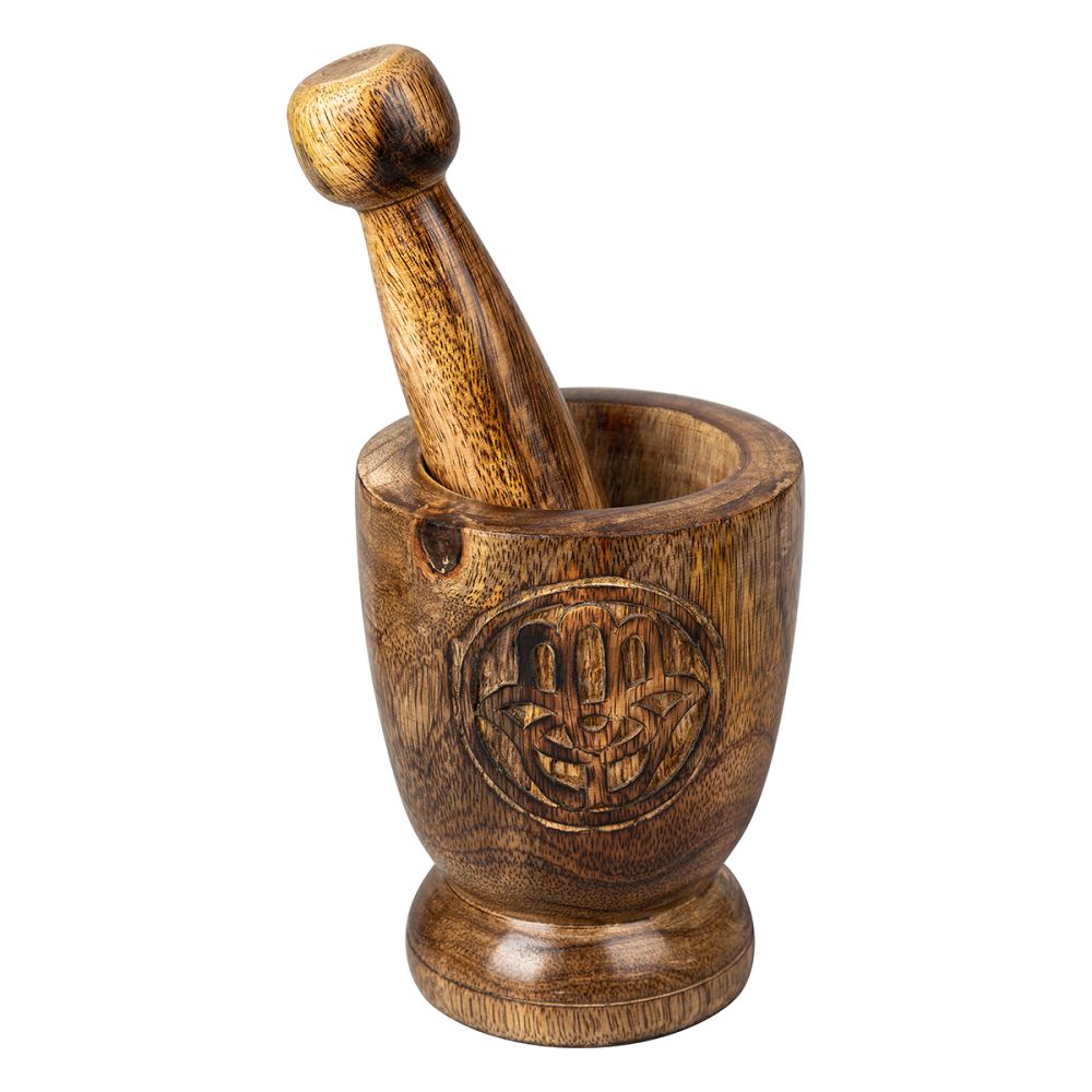 Hamsa Hand Engraved Wooden Mortar & Pestle