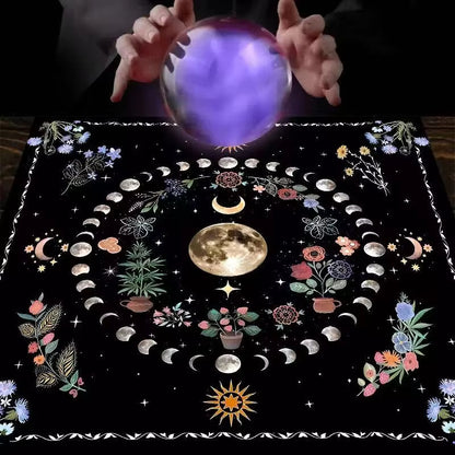 Celestial Moon Phase Tarot Cloth for altar - Botanical Garden