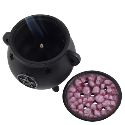 Pentagram Cauldron Incense Cone Burner with Removable Lid