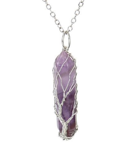 Natural Gemstone Tree of Life Crystal Pendant Necklace