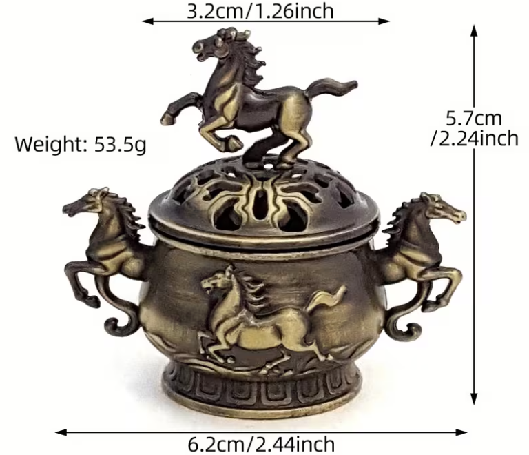 Year of the Horse Incense Holder – Zodiac Alloy Carving, Feng Shui Fortune Gift