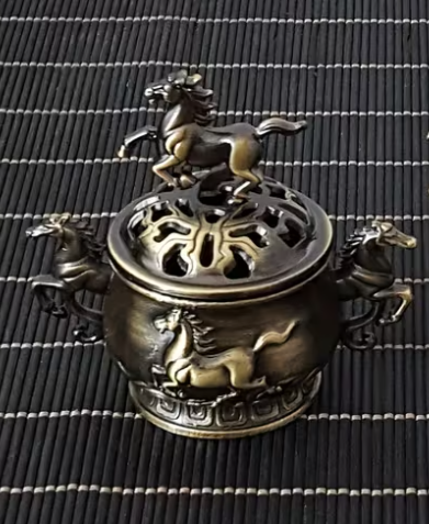 Year of the Horse Incense Holder – Zodiac Alloy Carving, Feng Shui Fortune Gift