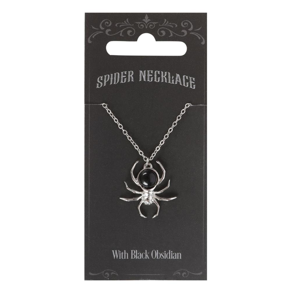 Spider Pendant Necklace with Black Obsidian