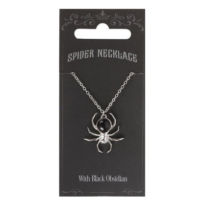 Spider Pendant Necklace with Black Obsidian