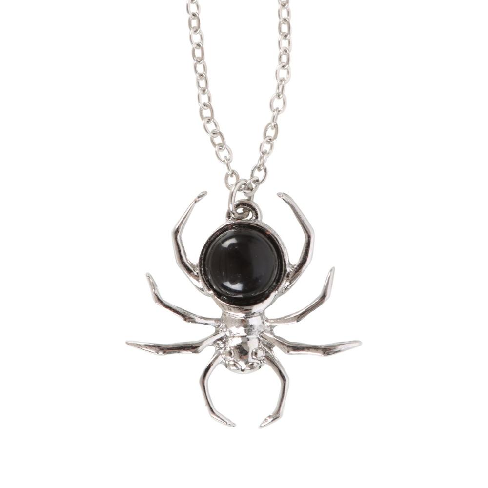 Spider Pendant Necklace with Black Obsidian