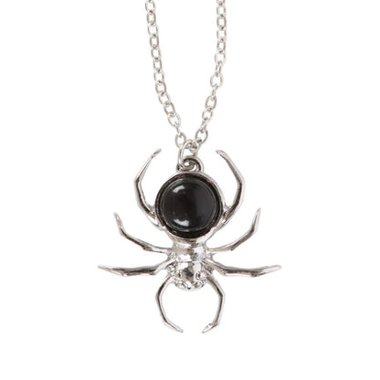 Spider Pendant Necklace with Black Obsidian