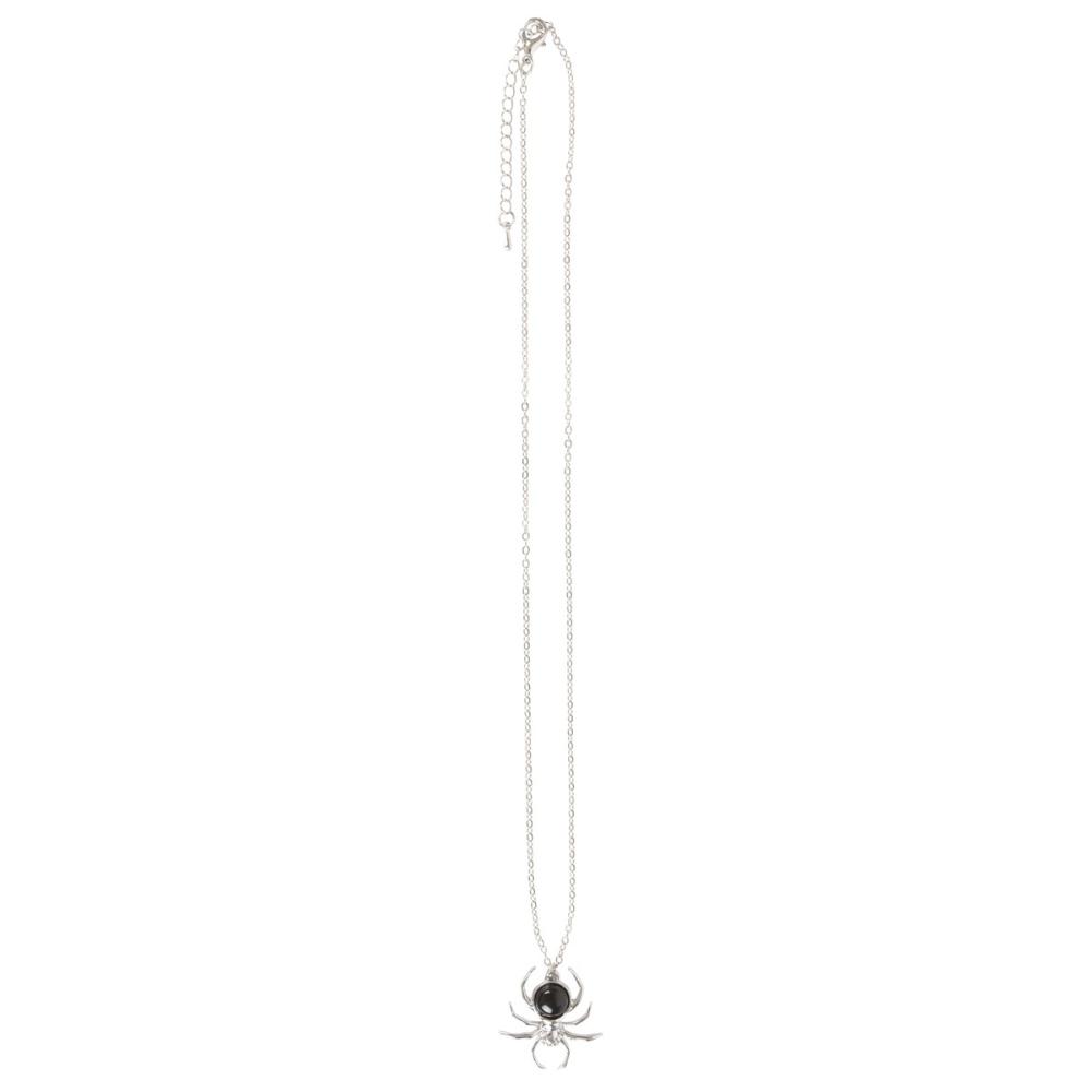 Spider Pendant Necklace with Black Obsidian