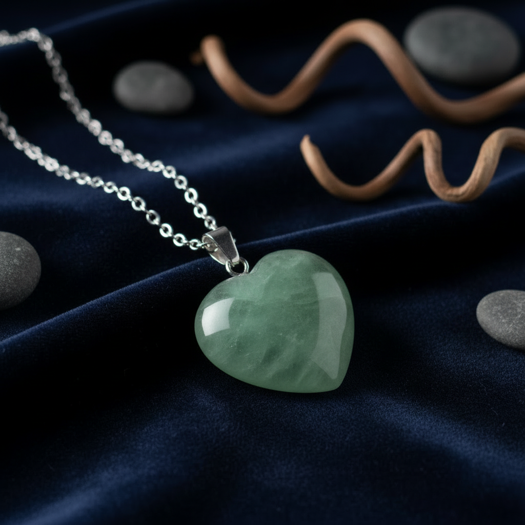 Aventurine Heart Pendant – Marble Background