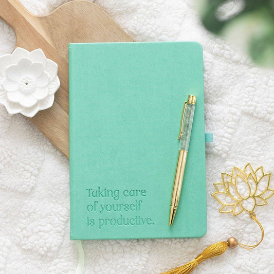 A5 Wellness Journal with Aventurine Crystal Pen – Tranquil Retreat