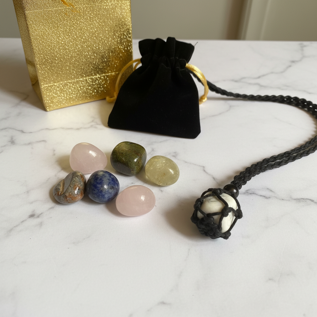 Crystal Tumbled Stone Necklace Set Mockup