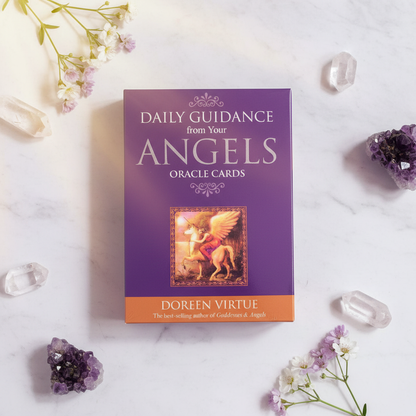 Daily Guidance from Your Angels Oracle Cards premium product mockup with ethereal lighting and crystals