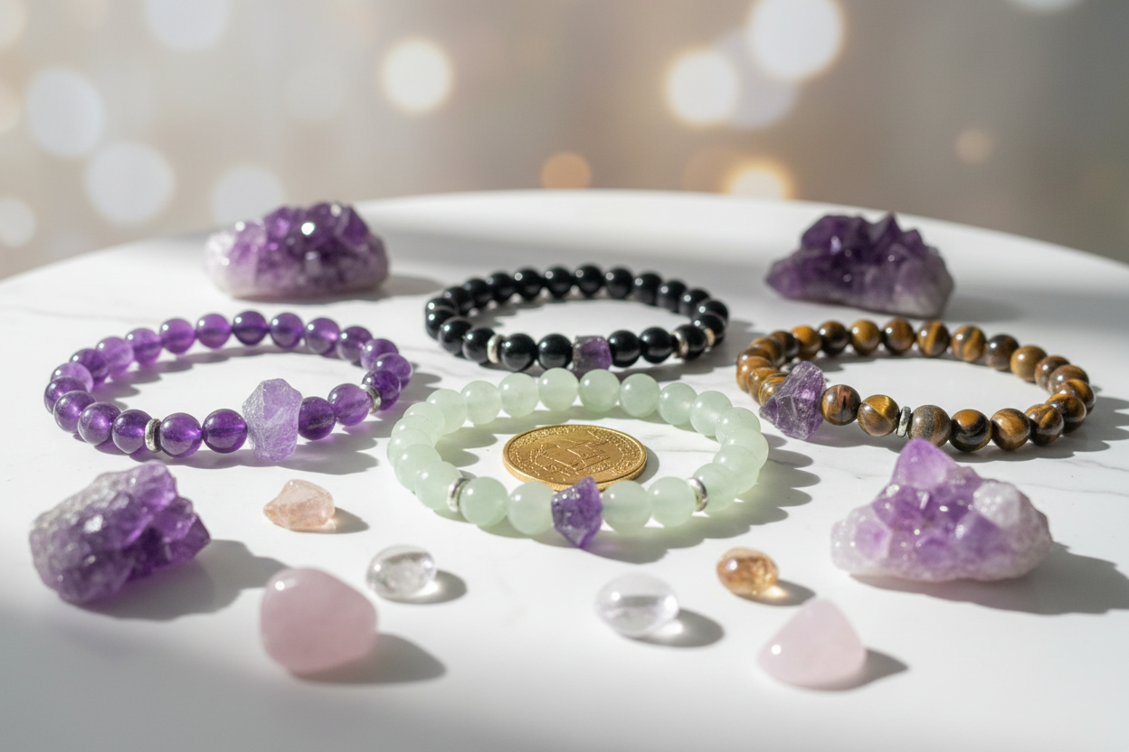 Natural Gemstone Bracelets Lifestyle Mockup