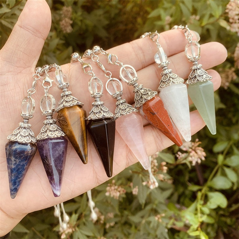 Natural Crystal Pendulum - Six Pyramid Hanging Divination Tool