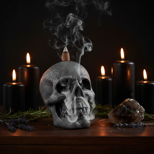 Skull Incense Cone Holder Mockup - Atmospheric