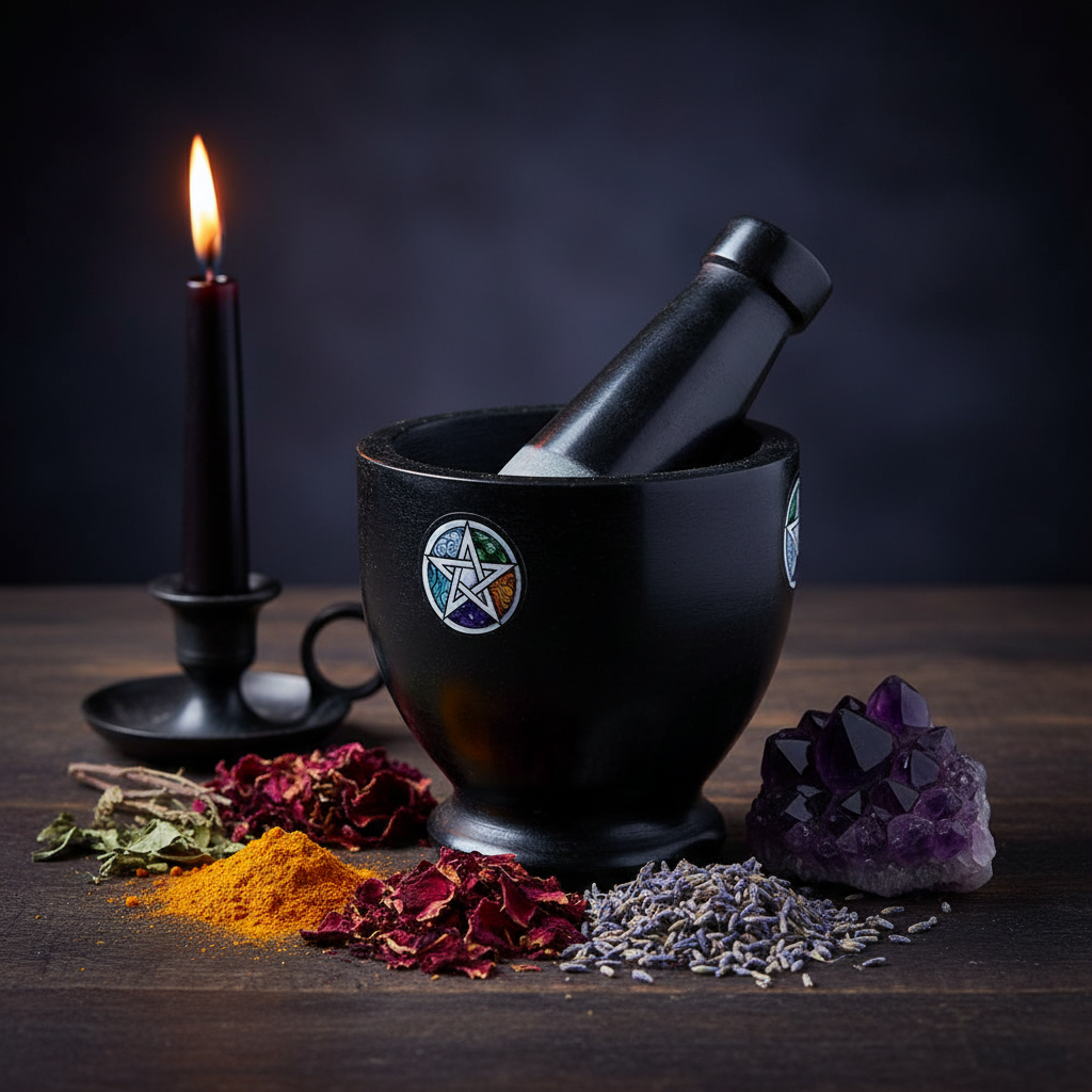 Soapstone Pentacle Mortar & Pestle Mockup - Apothecary