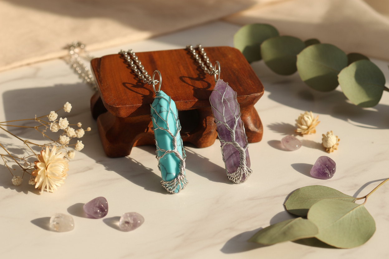 Tree of Life Crystal Pendant Lifestyle Mockup
