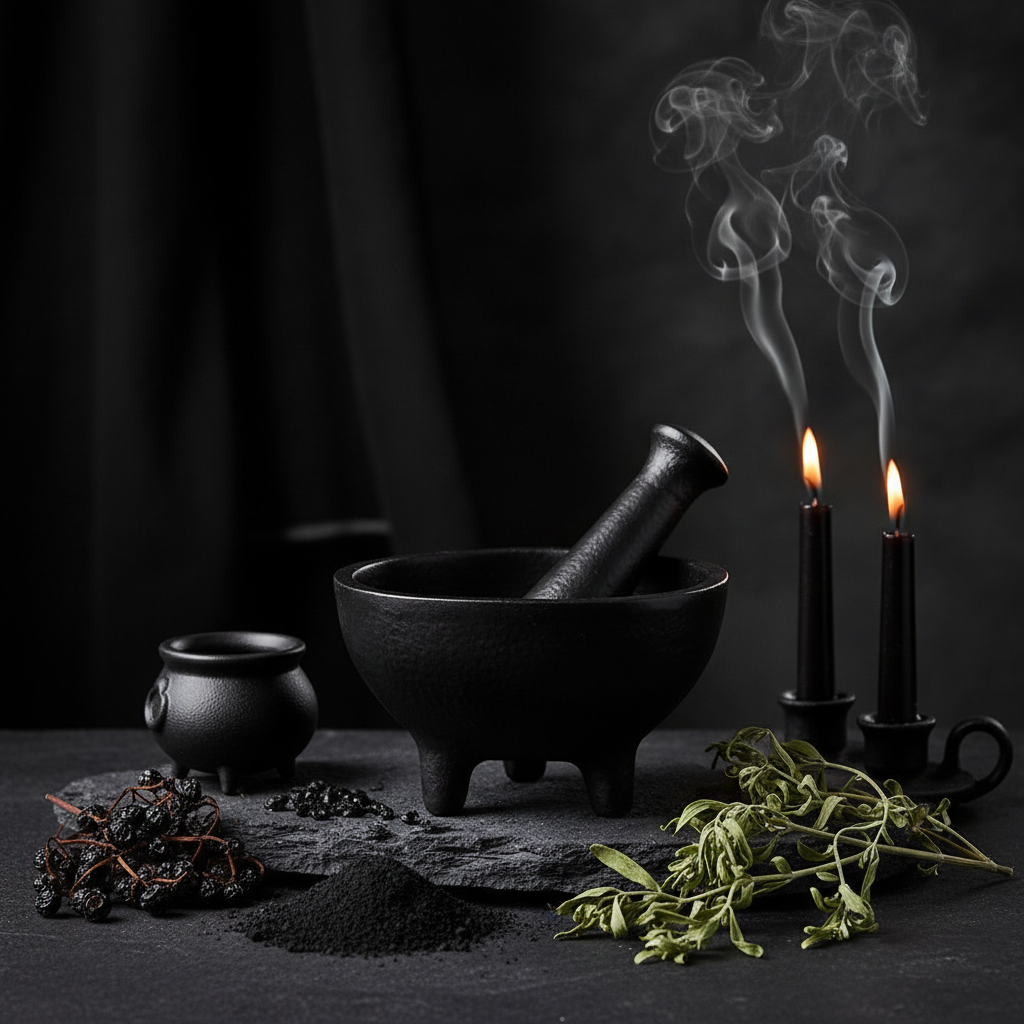 Wrought Iron Mortar & Pestle Mockup - Moody