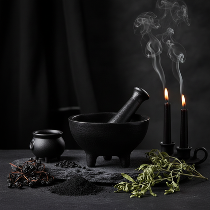 Wrought Iron Mortar & Pestle Mockup - Moody